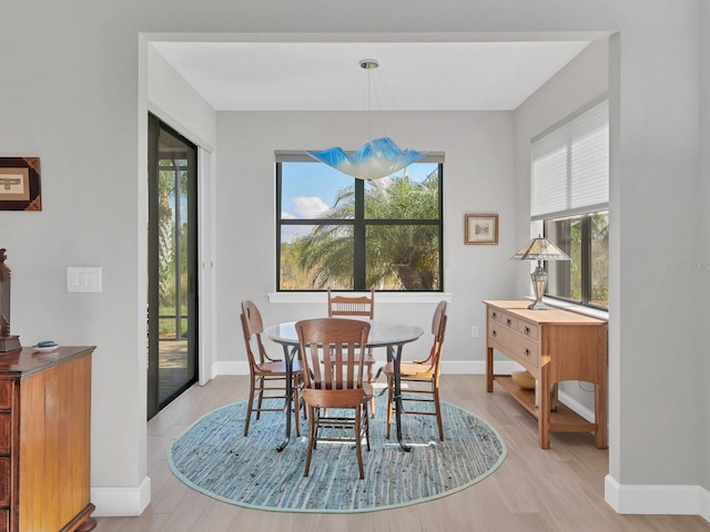 dining area with light hardwood / wood-style flooring