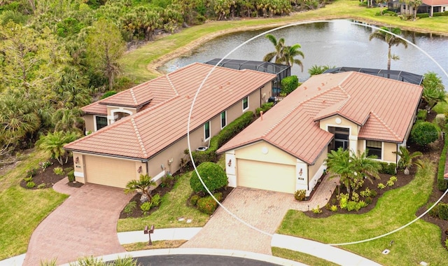 aerial view featuring a water view