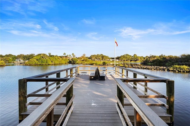 view of dock with a water view