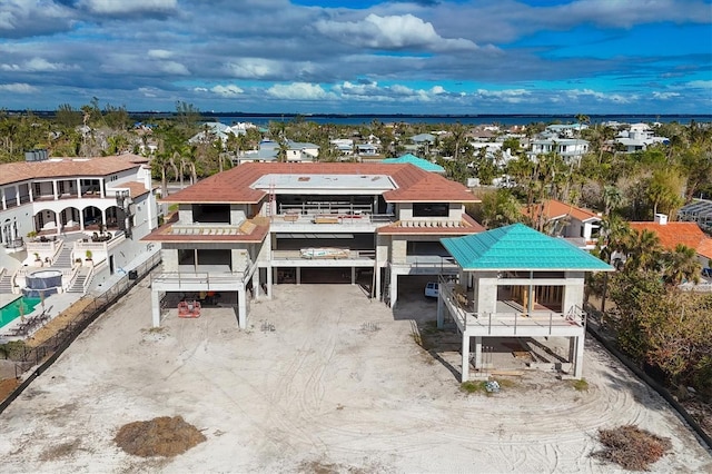 exterior space with a water view