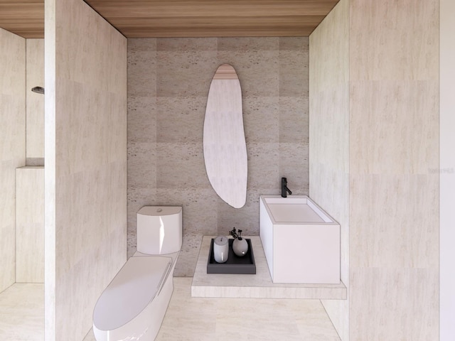 full bath featuring wooden ceiling and toilet