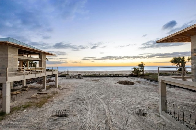 exterior space with a beach view