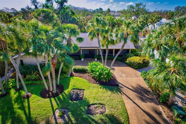 view of front of home with a front lawn