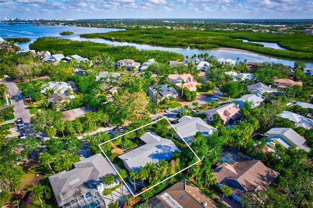 bird's eye view featuring a water view