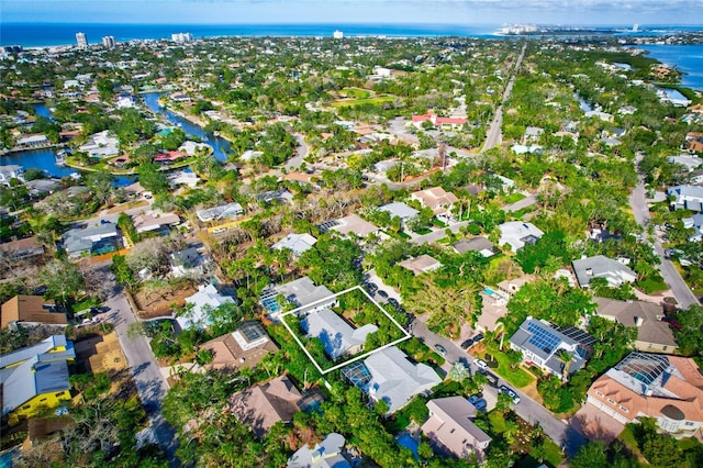 aerial view featuring a water view