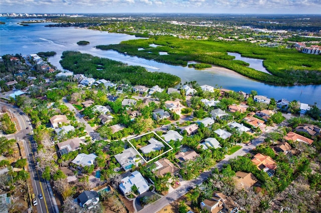 bird's eye view featuring a water view