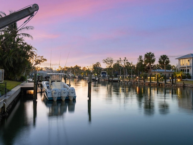 view of dock with a water view