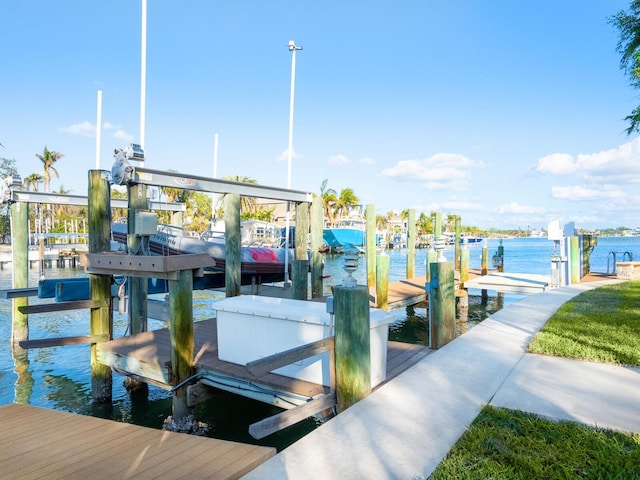 view of dock with a water view