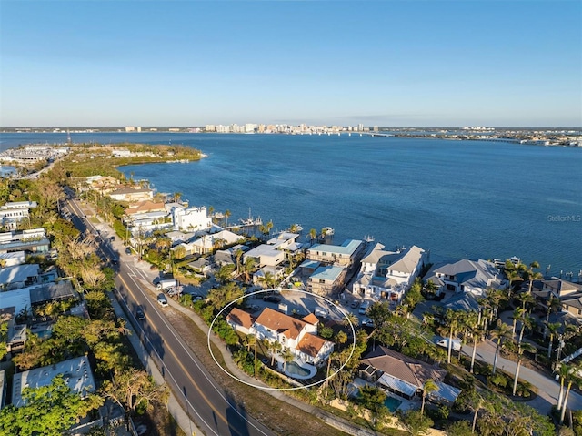 aerial view featuring a water view