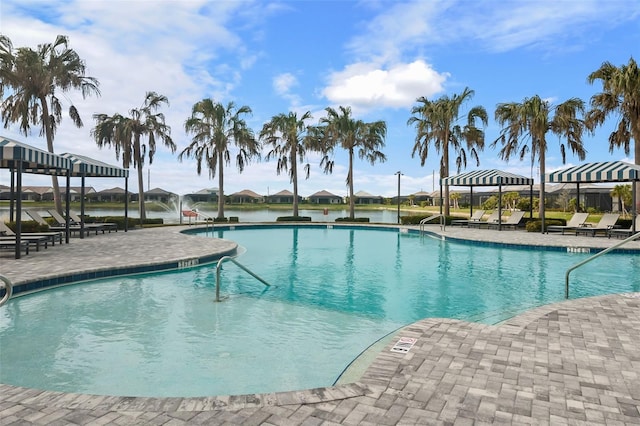 view of pool featuring a gazebo and a patio