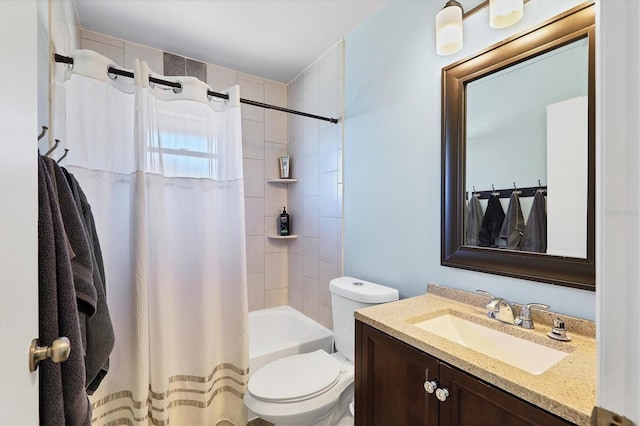 full bathroom featuring toilet, vanity, and shower / tub combo