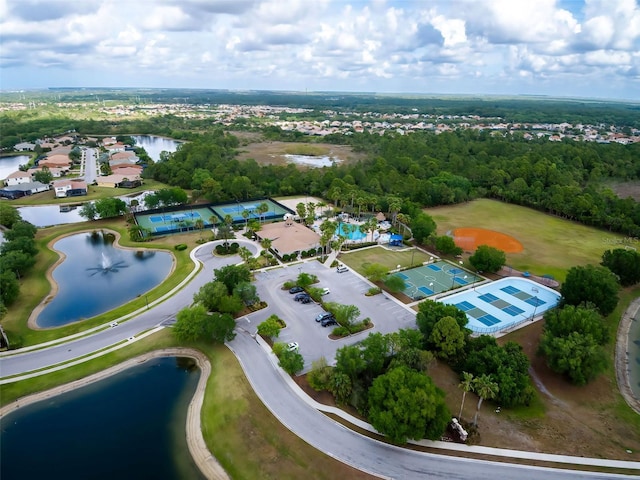 bird's eye view featuring a water view