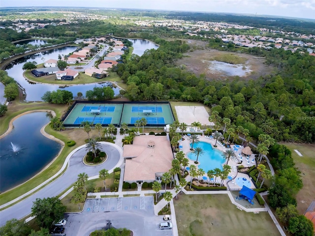 aerial view with a water view