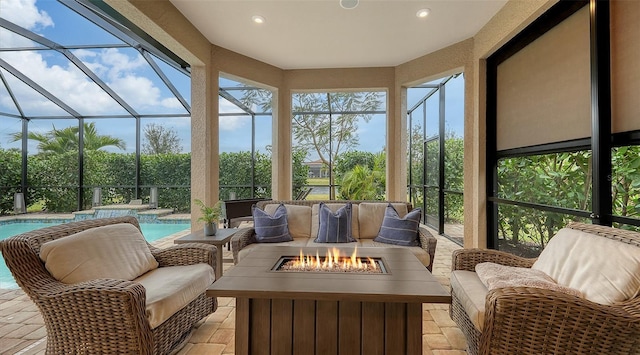 sunroom with a swimming pool