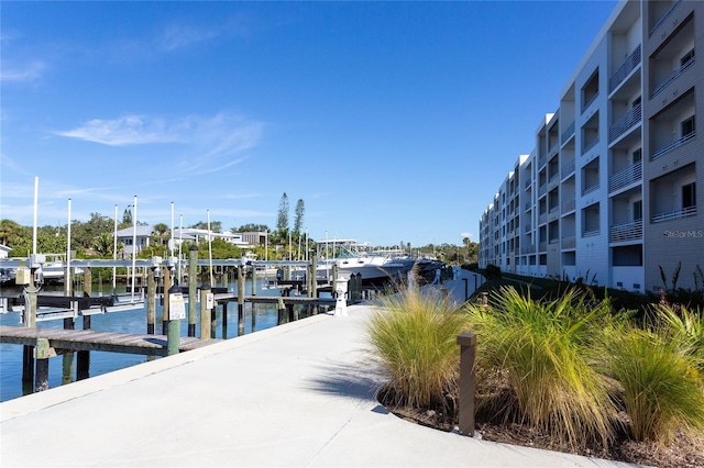 dock area with a water view