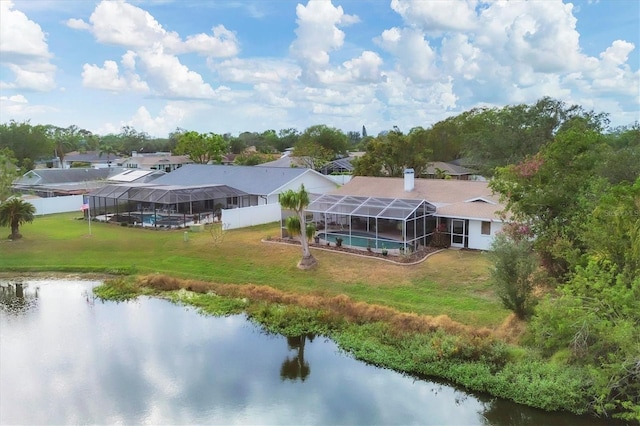 drone / aerial view featuring a water view