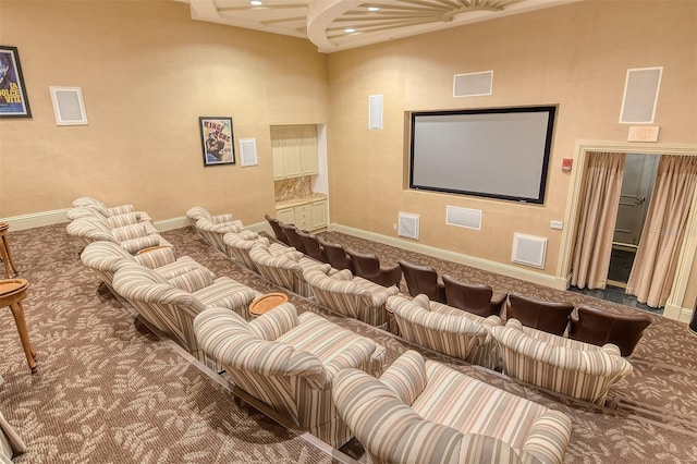 cinema featuring recessed lighting, baseboards, and carpet floors