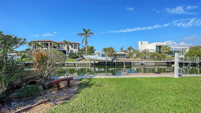 view of yard with a water view