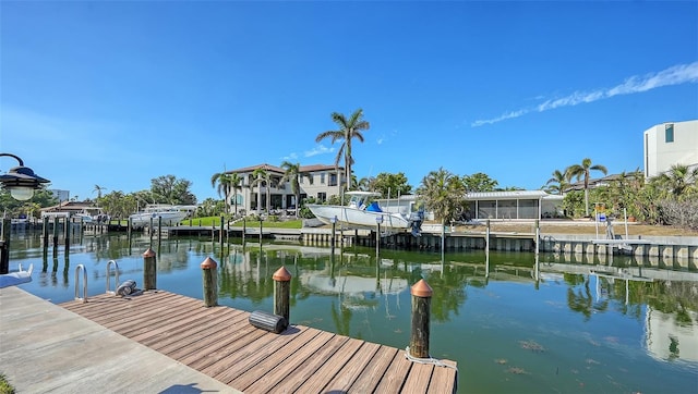 view of dock with a water view