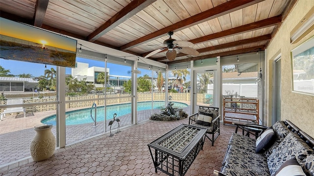 view of pool with ceiling fan