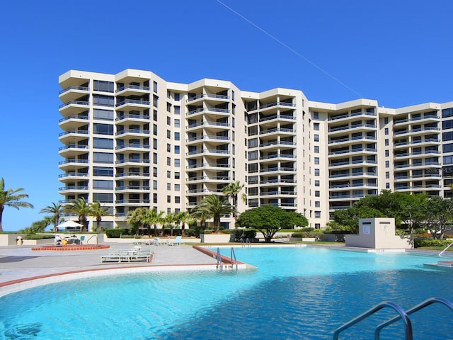 view of swimming pool with a patio