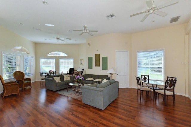 living room featuring dark hardwood / wood-style flooring