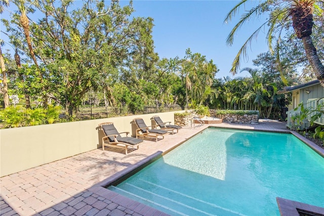 view of swimming pool featuring a patio area