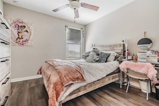 bedroom featuring dark hardwood / wood-style flooring and ceiling fan