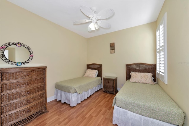 bedroom with ceiling fan and wood-type flooring