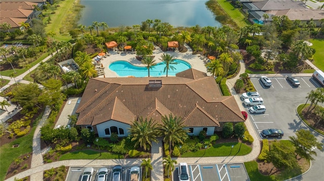 drone / aerial view featuring a water view