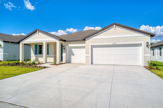 ranch-style home featuring a garage