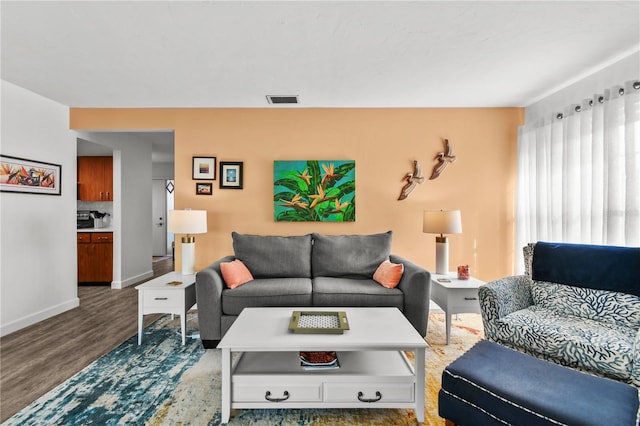 living room with hardwood / wood-style flooring