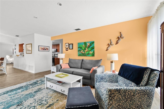 living room with hardwood / wood-style floors