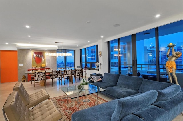 living room with expansive windows