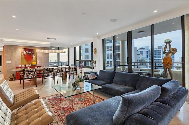 living room with expansive windows