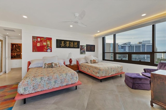 bedroom featuring ceiling fan