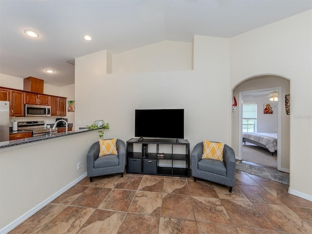 living room with ceiling fan