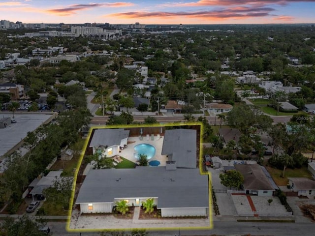 view of aerial view at dusk