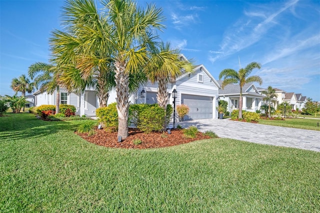 view of front of property featuring a garage and a front yard