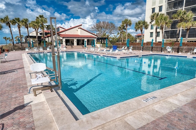 view of swimming pool featuring a patio