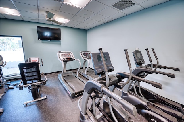 exercise room with a drop ceiling