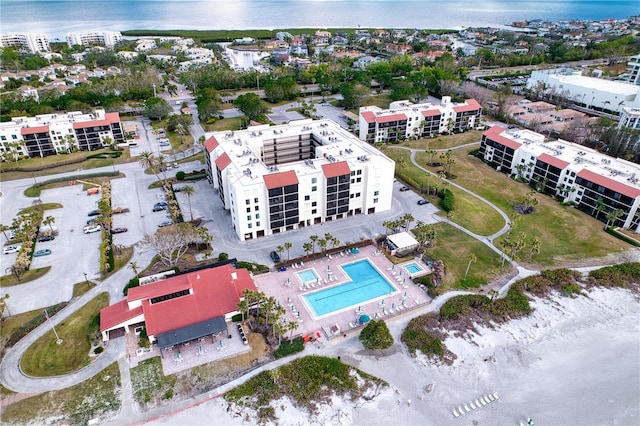 aerial view featuring a water view