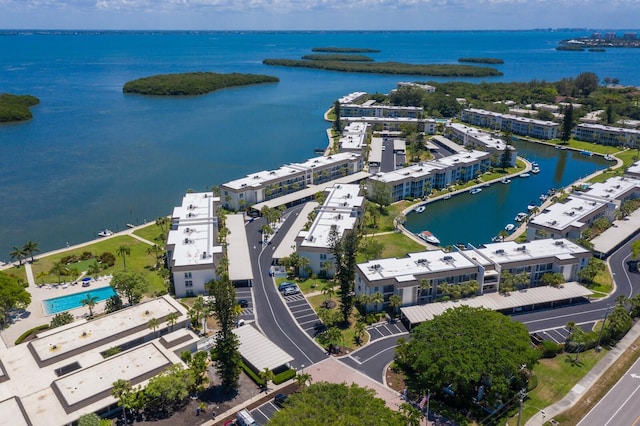 bird's eye view featuring a water view