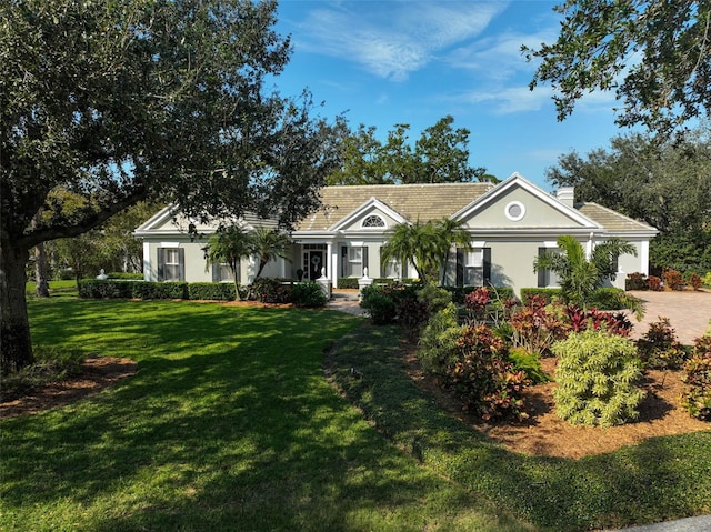 ranch-style house featuring a front yard