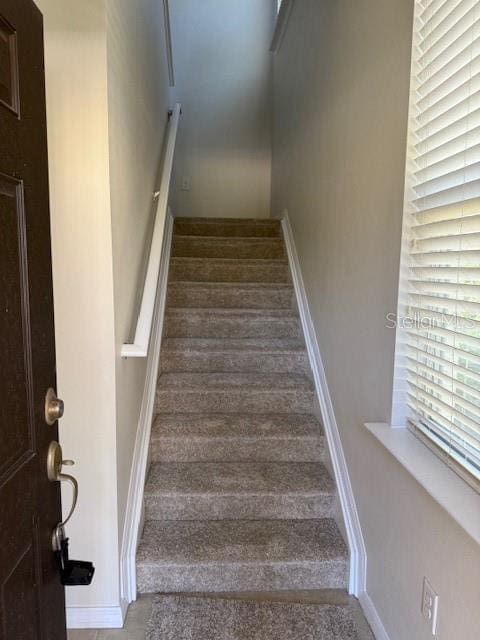 stairway with hardwood / wood-style floors