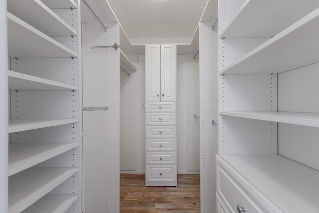 walk in closet with hardwood / wood-style floors