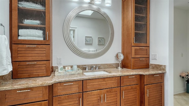 bathroom with wood-type flooring and vanity