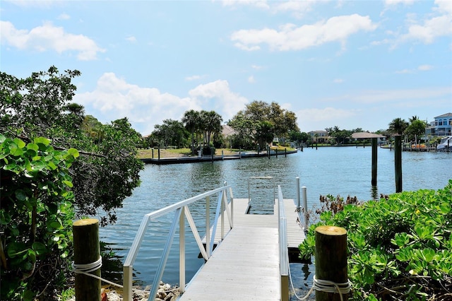 view of dock with a water view