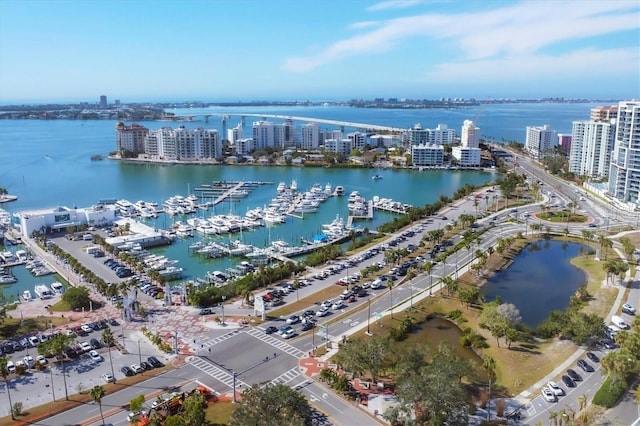 aerial view featuring a water view