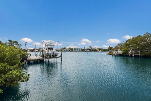 view of dock with a water view